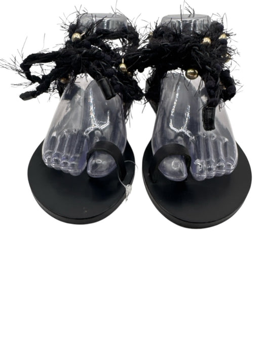 Ancient Greek Sandals Shoe Size 40 Black Leather Toe Strap Braided Sandals Black / 40