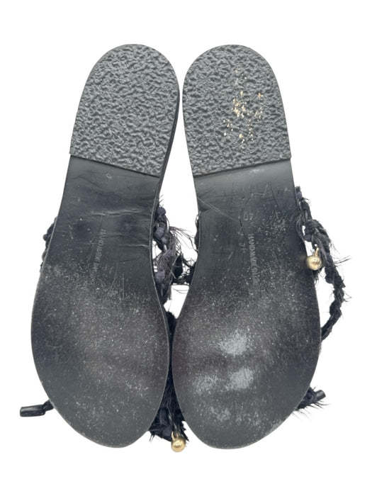 Ancient Greek Sandals Shoe Size 40 Black Leather Toe Strap Braided Sandals Black / 40
