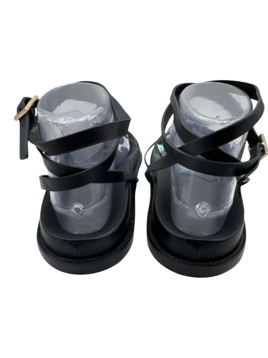 Porte & Paire Shoe Size 40 Black Leather Upper Thong Ankle Wrap Flat Sandals Black / 40