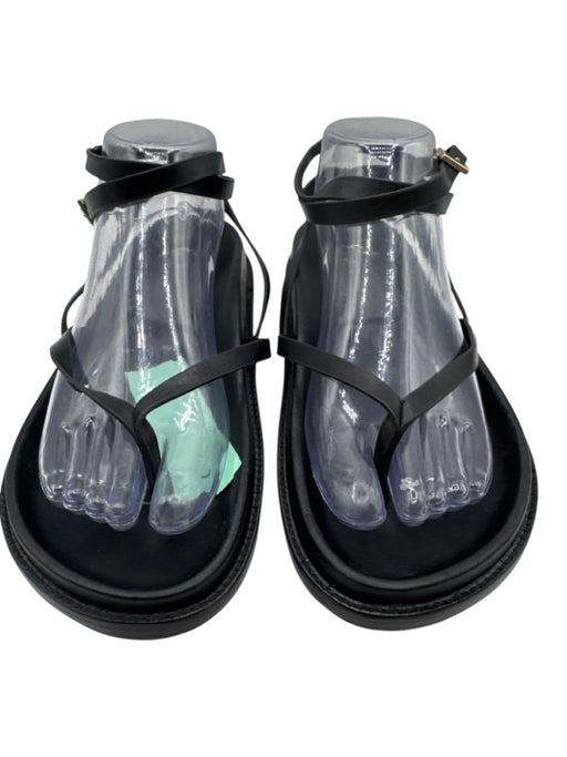 Porte & Paire Shoe Size 40 Black Leather Upper Thong Ankle Wrap Flat Sandals Black / 40