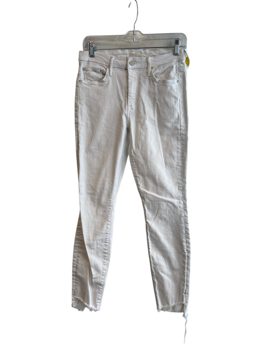 Mother Size 27 White Cotton Blend 5 Pocket Zip Fly Skinny Fray Hem Jeans White / 27