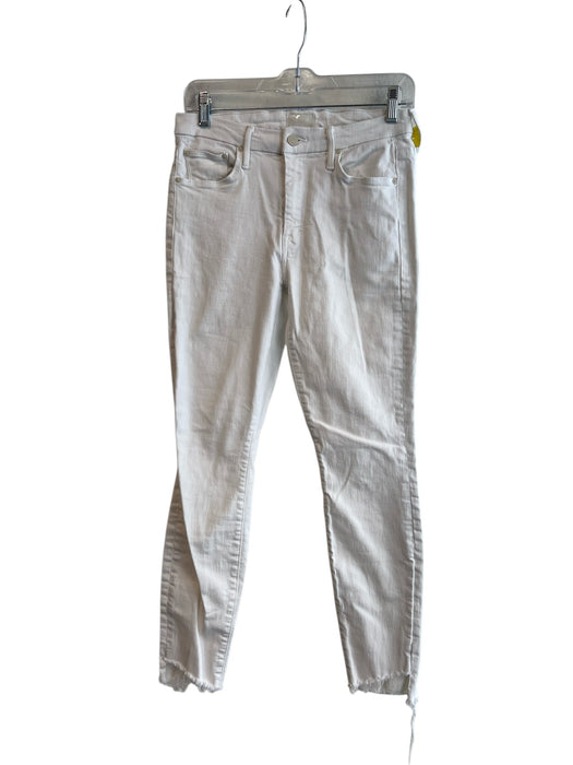 Mother Size 27 White Cotton Blend 5 Pocket Zip Fly Skinny Fray Hem Jeans White / 27