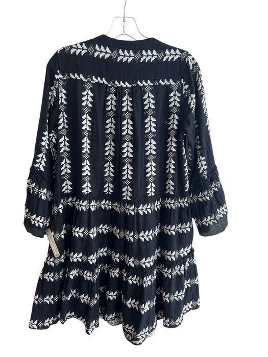 Elan Size Small Black & Wine Cotton Embroidered Long Sleeve Tiered Dress Black & Wine / Small