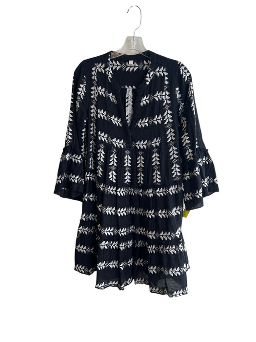 Elan Size Small Black & Wine Cotton Embroidered Long Sleeve Tiered Dress Black & Wine / Small