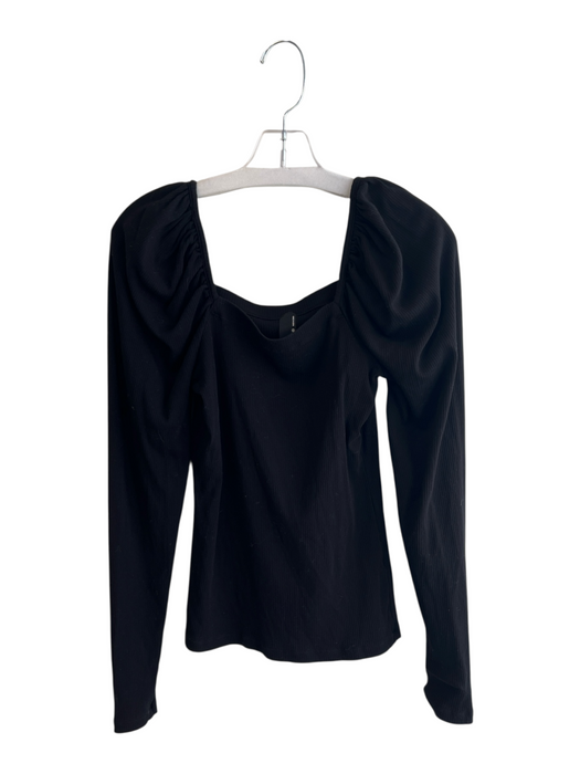 Bobi Size XS Black Cotton Blend Long Sleeve Off Shoulder Ribbed Top Black / XS
