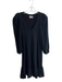 Nation Size S Black Cotton Long Sleeve V Neck Solid Color Puff Sleeve Dress Black / S