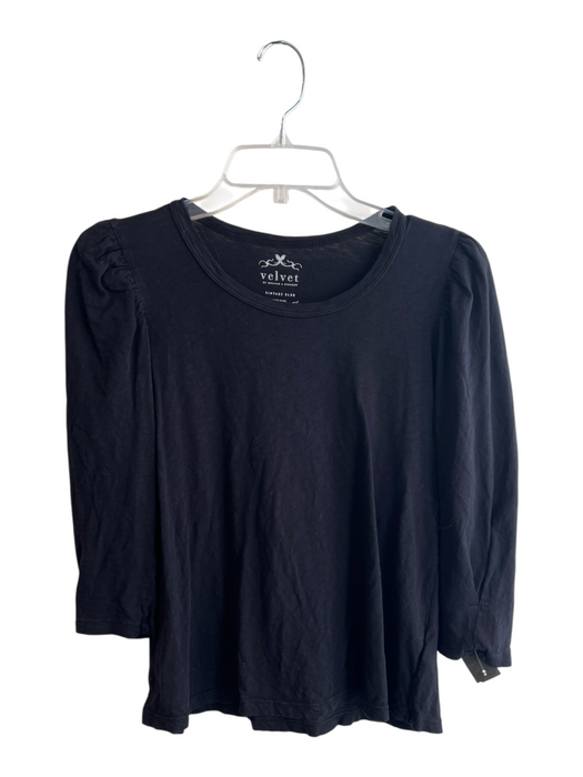 Velvet Size S Black Cotton 3/4 Sleeve Round Neck Puff Shoulder Top Black / S