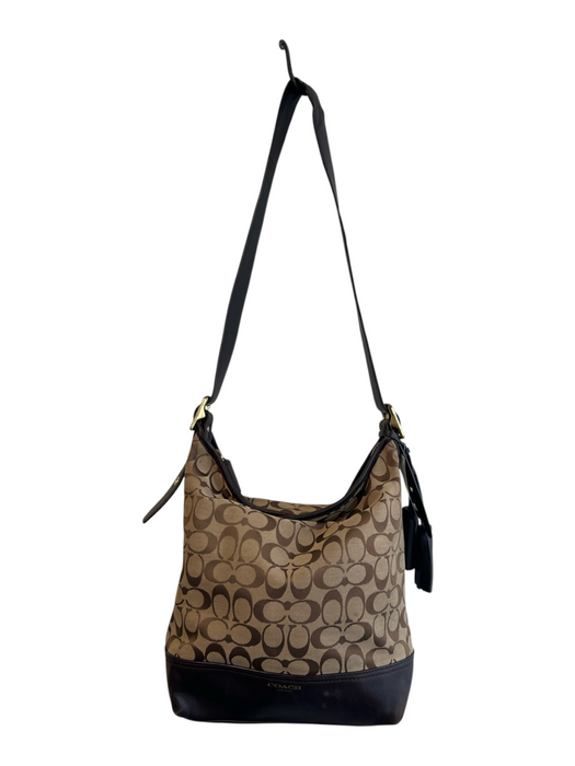 Coach Brown Canvas Leather Accent Top Handle Zip Close Logo Bag Brown / M