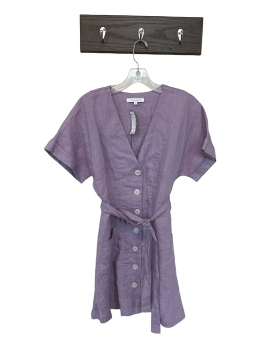 Olivaceous Size M Purple Linen Blend Short Sleeve Button Down Belted Dress Purple / M