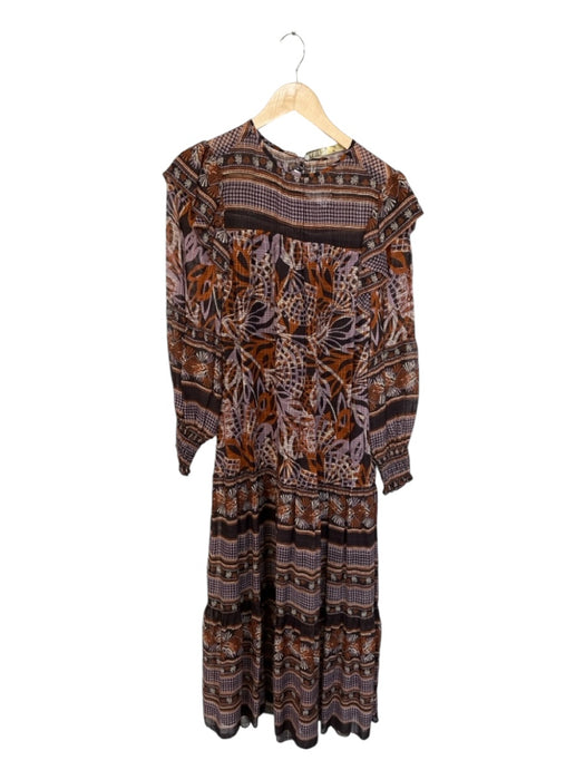 Marie Oliver Size S Brown & Tan Long Sleeve Floral Maxi Belted Dress Brown & Tan / S