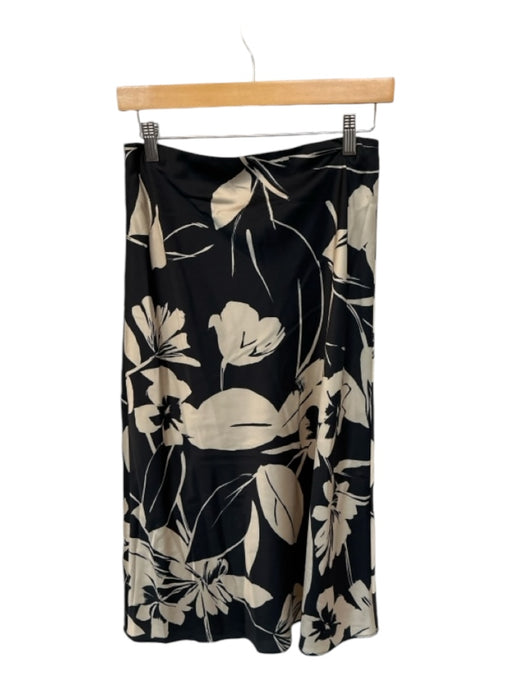 Milly Size S Black & Tan Silk Elastic Waist Floral Midi Skirt Black & Tan / S