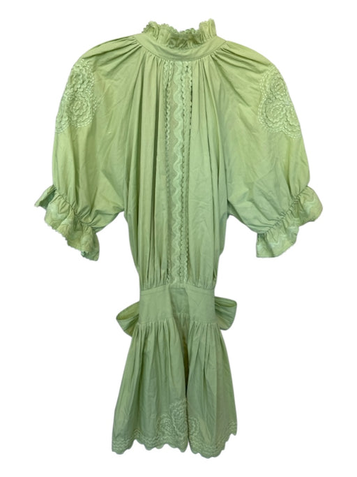 Juliet Dunn Size 1/S Lime Green Cotton 3/4 Balloon Sleeve Lace Detail Dress Lime Green / 1/S