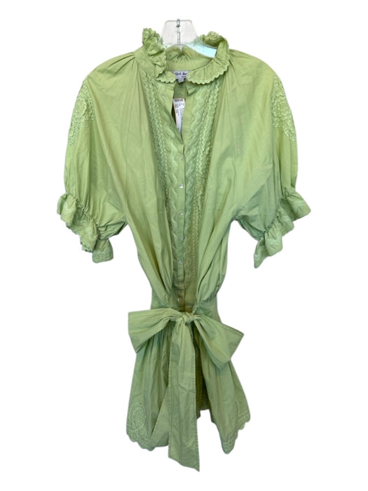 Juliet Dunn Size 1/S Lime Green Cotton 3/4 Balloon Sleeve Lace Detail Dress Lime Green / 1/S