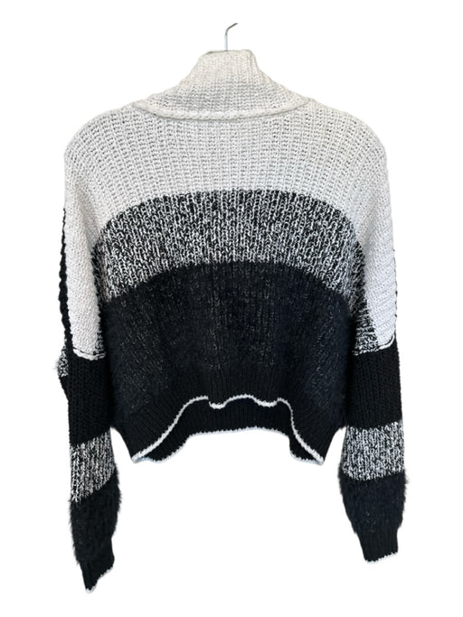 Free People Size S Black & White Cotton Blend Mock Neck Knit Long Sleeve Sweater Black & White / S