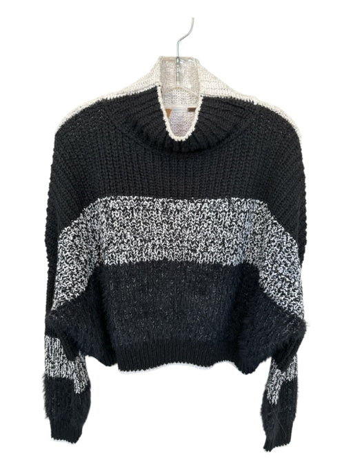 Free People Size S Black & White Cotton Blend Mock Neck Knit Long Sleeve Sweater Black & White / S