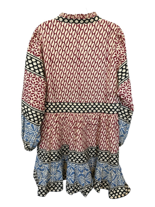 Oliphant Size Est M Maroon & Black Cotton Long Balloon Sleeve Flowers Dress Maroon & Black / Est M