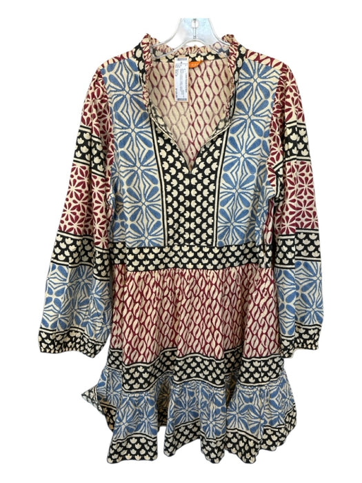 Oliphant Size Est M Maroon & Black Cotton Long Balloon Sleeve Flowers Dress Maroon & Black / Est M