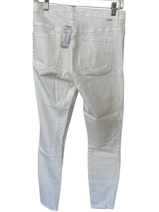 Mother Size 27 Off White Cotton Blend High Waist Skinny Raw Hem Jeans Off White / 27