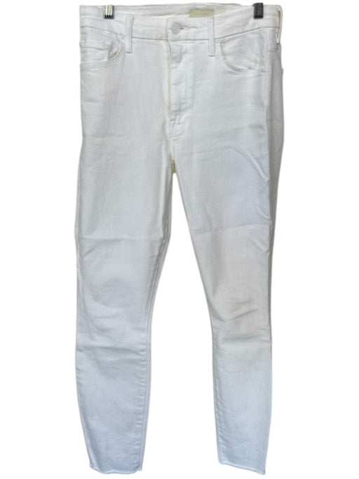 Mother Size 27 Off White Cotton Blend High Waist Skinny Raw Hem Jeans Off White / 27