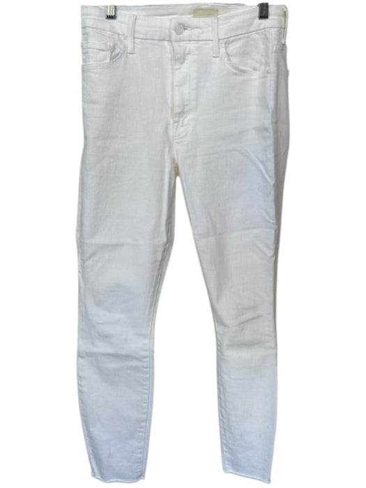 Mother Size 27 Off White Cotton Blend High Waist Skinny Raw Hem Jeans Off White / 27