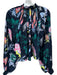 Tibi Size 6 Navy & Multi Polyester Long Balloon Sleeve Flowers Pleated Top Navy & Multi / 6