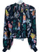 Tibi Size 6 Navy & Multi Polyester Long Balloon Sleeve Flowers Pleated Top Navy & Multi / 6