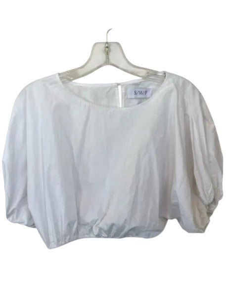 S/W/F Size L White Cotton Short Balloon Sleeve Elastic Waist Cropped Top White / L