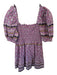 Sea New York Size M Purple & Blue Cotton Short Balloon Sleeve Flowers Dress Purple & Blue / M