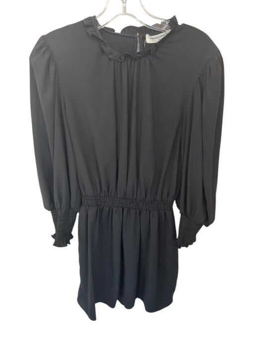 Amanda Uprichard Size S Black Polyester Long Balloon Sleeve Smocked Waist Dress Black / S