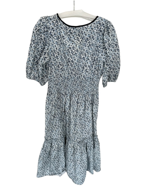 Ganni Size 40 Blue & White Cotton 3/4 Balloon Sleeve Flowers Front Tie Dress Blue & White / 40
