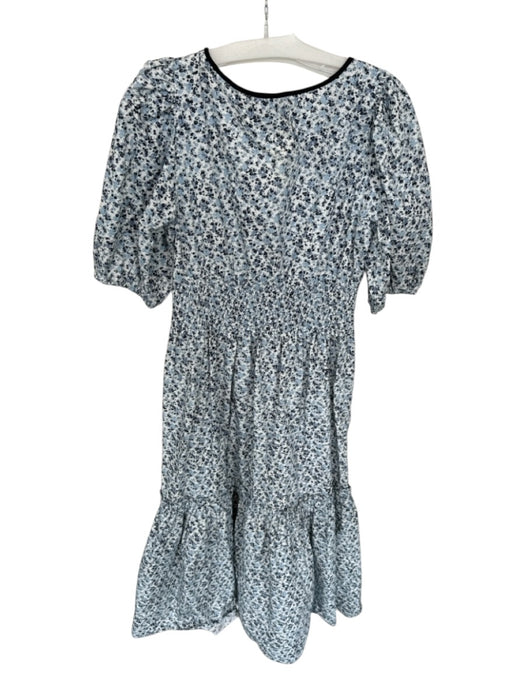 Ganni Size 40 Blue & White Cotton 3/4 Balloon Sleeve Flowers Front Tie Dress Blue & White / 40