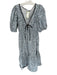 Ganni Size 40 Blue & White Cotton 3/4 Balloon Sleeve Flowers Front Tie Dress Blue & White / 40