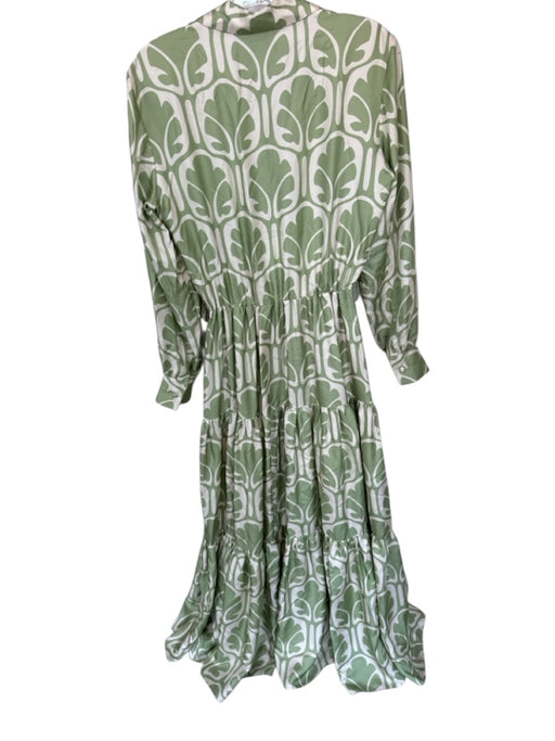 La Double J Size Est M Sage & Cream Silk Long Sleeve Abstract Collar Dress Sage & Cream / Est M
