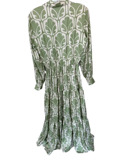 La Double J Size Est M Sage & Cream Silk Long Sleeve Abstract Collar Dress Sage & Cream / Est M