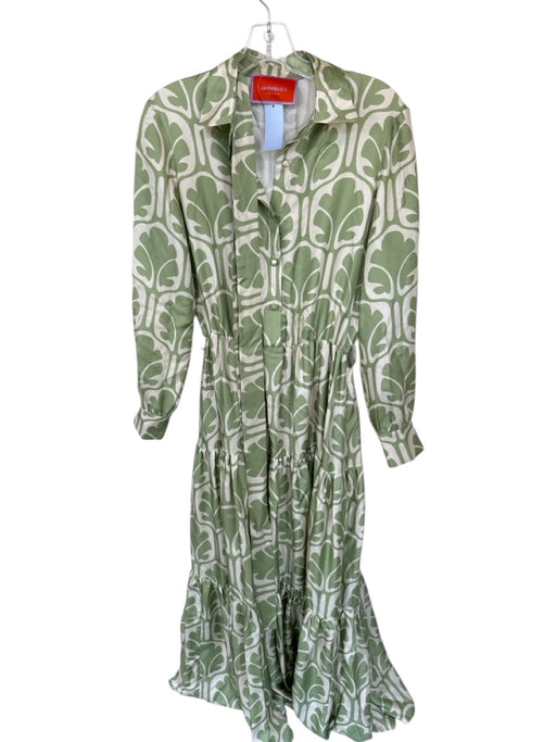 La Double J Size Est M Sage & Cream Silk Long Sleeve Abstract Collar Dress Sage & Cream / Est M