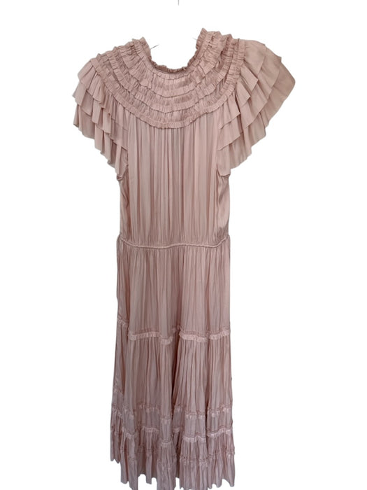 Ulla Johnson Size 4 Blush Polyester Flutter Sleeves Ruffles V Neck Dress Blush / 4