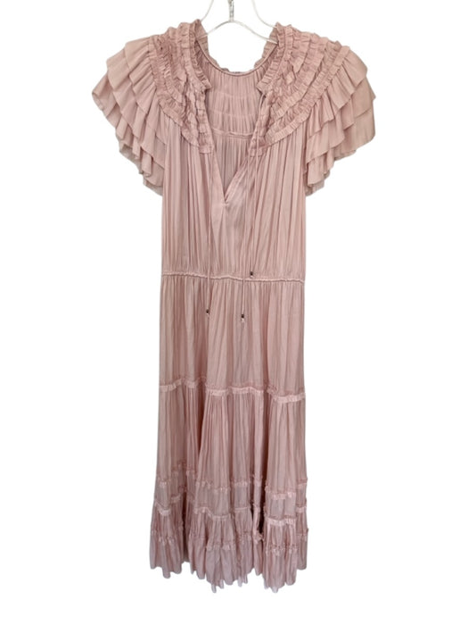 Ulla Johnson Size 4 Blush Polyester Flutter Sleeves Ruffles V Neck Dress Blush / 4