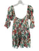 Misa Size M Cream & Green Linen Blend Long Balloon Sleeve smocked Flowers Dress Cream & Green / M