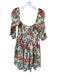 Misa Size M Cream & Green Linen Blend Long Balloon Sleeve smocked Flowers Dress Cream & Green / M