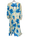 Kivari Size 8 Cream & Blue Linen Long Balloon Sleeve Watercolor Floral Dress Cream & Blue / 8