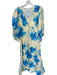Kivari Size 8 Cream & Blue Linen Long Balloon Sleeve Watercolor Floral Dress Cream & Blue / 8