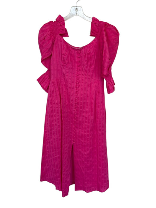 Cult Gaia Size 6 Pink Linen Blend Long Balloon Sleeve Buttons Striped Dress Pink / 6