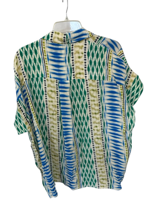 Suncoo Size 3/L Green & Blue Viscose Cap Sleeve Tie Dye Buttons Collar Top Green & Blue / 3/L