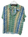 Suncoo Size 3/L Green & Blue Viscose Cap Sleeve Tie Dye Buttons Collar Top Green & Blue / 3/L