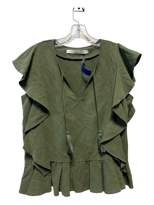 Marie Oliver Size S Army Green Silk & Linen Blend Ruffle Tassel short sleeve Top Army Green / S