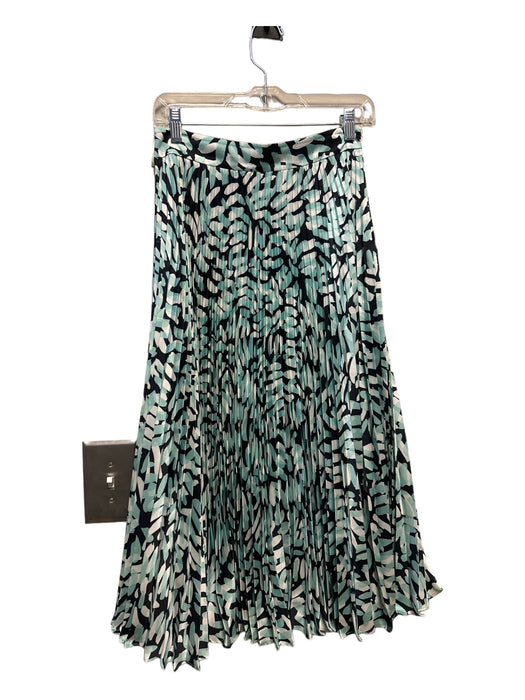 Milly Size 4 Aqua, Black & White Print Polyester Pleated Abstract Maxi Skirt Aqua, Black & White Print / 4