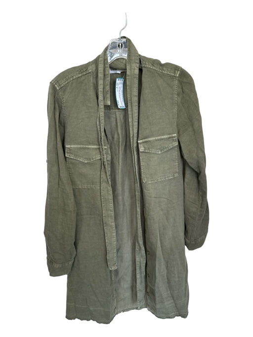 Bella Dahl Size S Olive Green Tencel Long Sleeve Button Down Raw Hem Dress Olive Green / S