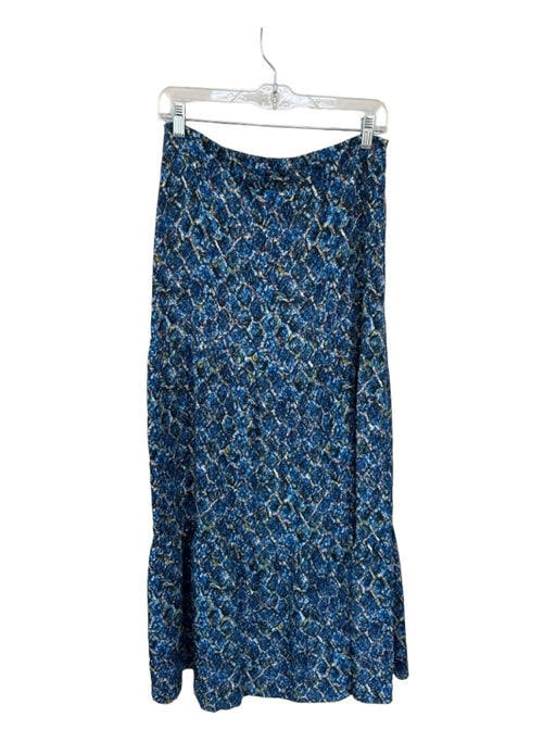 Marie Oliver Size 4 Blue & White Silk Side Zip Abstract Slit Maxi Skirt Blue & White / 4