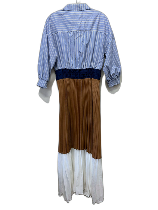 Anthropologie Size S Blue, Tan & White Cotton & Polyester Accordian Pleat Dress Blue, Tan & White / S