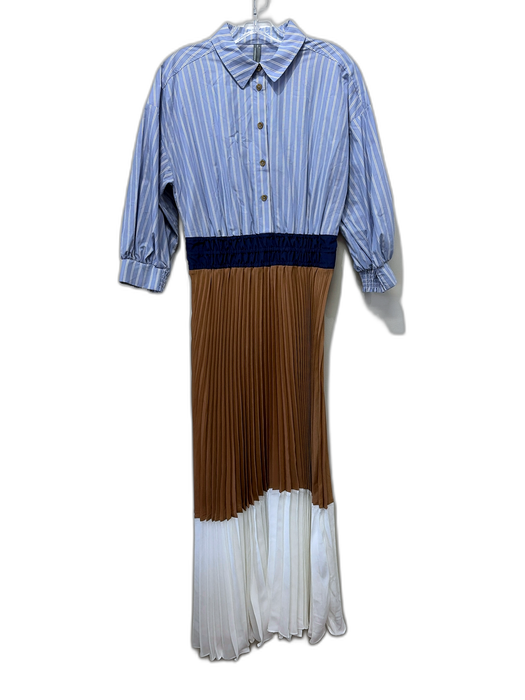 Anthropologie Size S Blue, Tan & White Cotton & Polyester Accordian Pleat Dress Blue, Tan & White / S